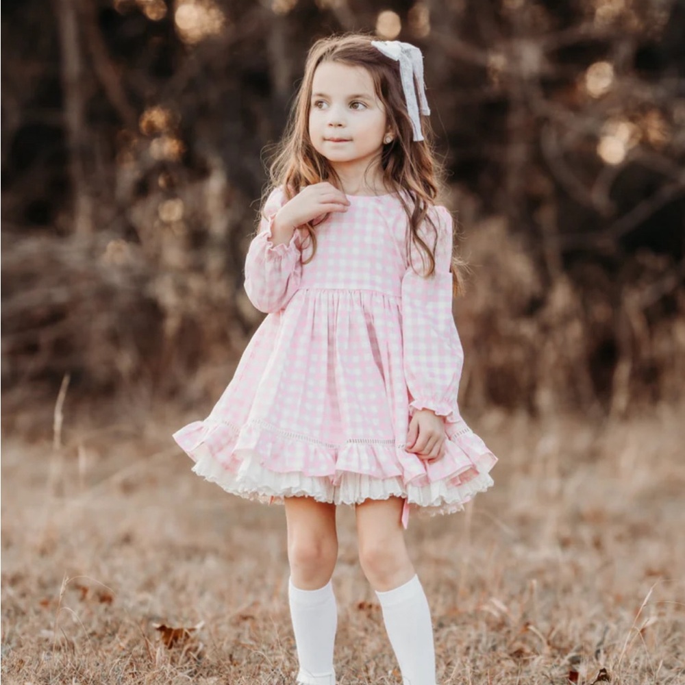 Girls Pink/White Gingham Dress (Size 10)
